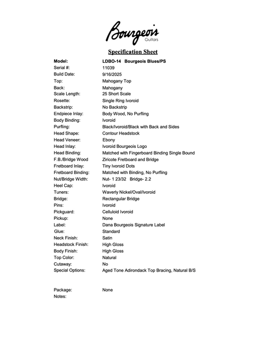 Bourgeois Professional Series Blues LDBO