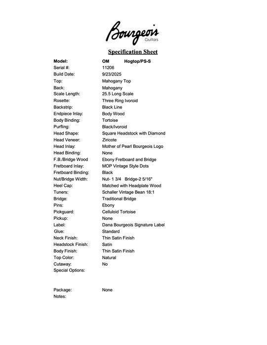 Bourgeois Mahogany Top OM Professional Series Thin Satin Finish