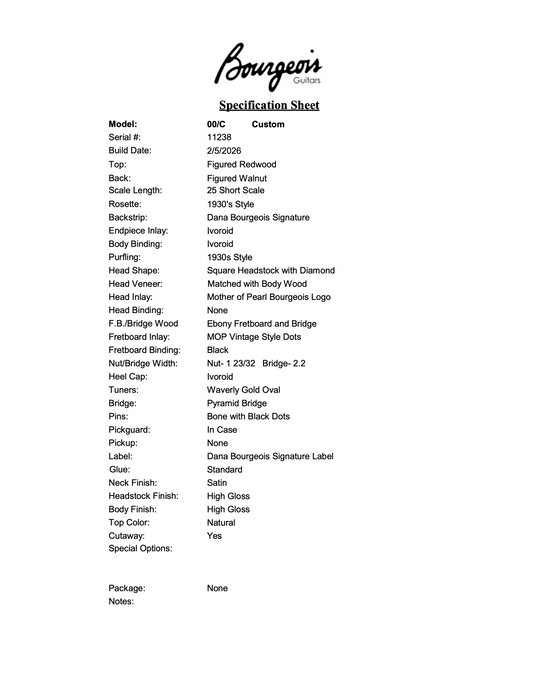 Bourgeois 00/C 14-Fret | Curly Redwood & Figured Walnut