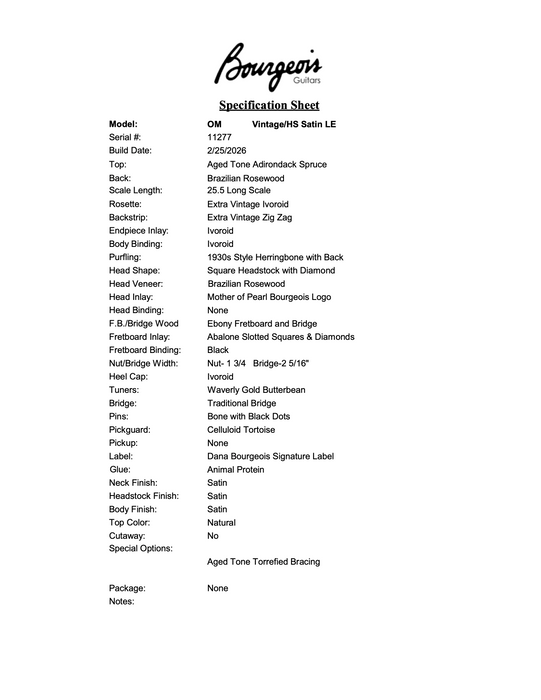 Bourgeois OM Limited Edition Brazilian Rosewood Adirondack Spruce