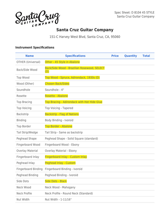 Santa Cruz Custom 45 Style Brazilian Adirondack