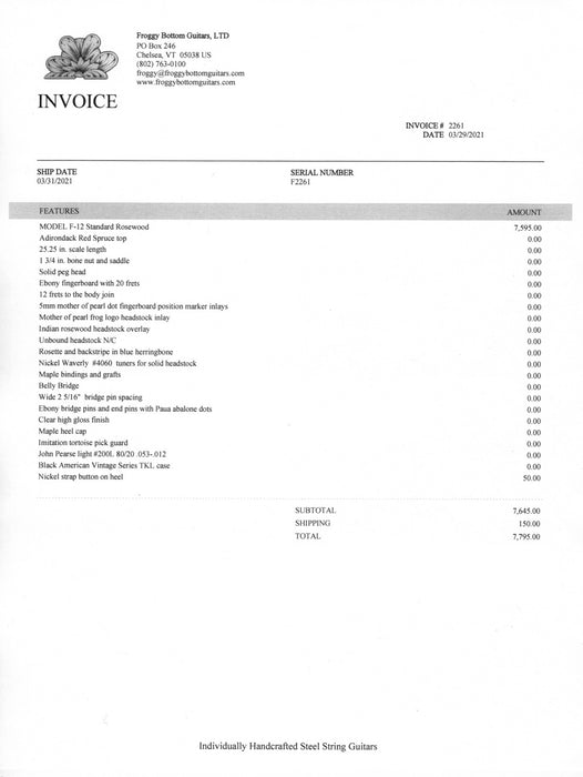 2021 Froggy Bottom F-12