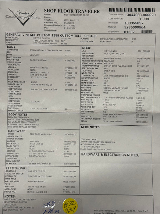 2024 Fender Custom Shop NOS Vintage Custom 1959 - Custom Telecaster®