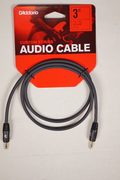 D'Addario 3' Custom Series Audio Cable PW-MC-03  1/8" to 1/8"