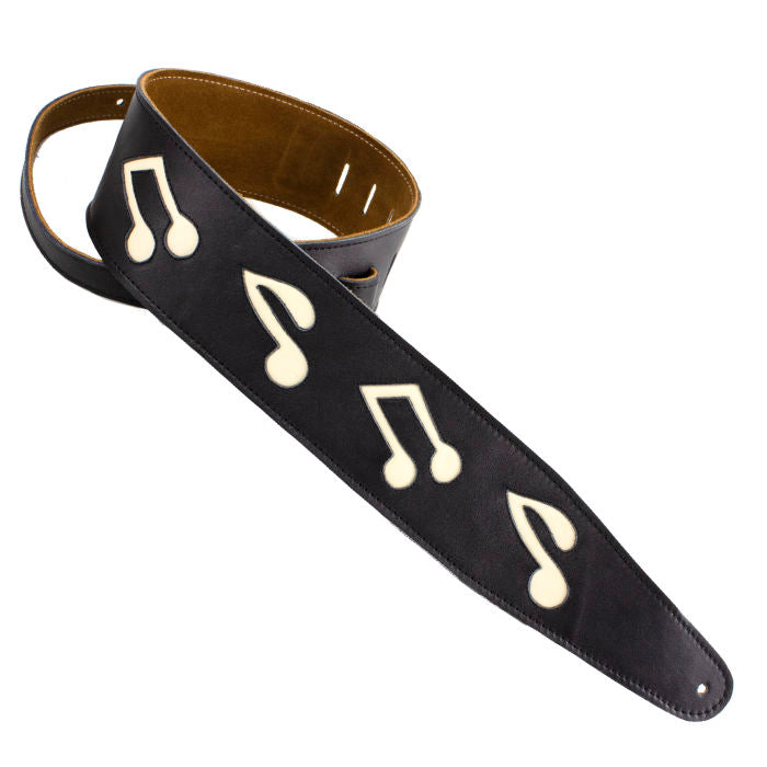 Henry Heller BLACK WITH WHITE MUSIC NOTES - LEATHER SERIES STRAP CUT-OUTS